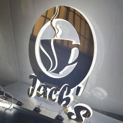Coffee Shop Logo Circle Cafe Sign Advertising Letter Light Brand Acrylic Name Board Led Sign Custom Light 3D Led Lights up Signs