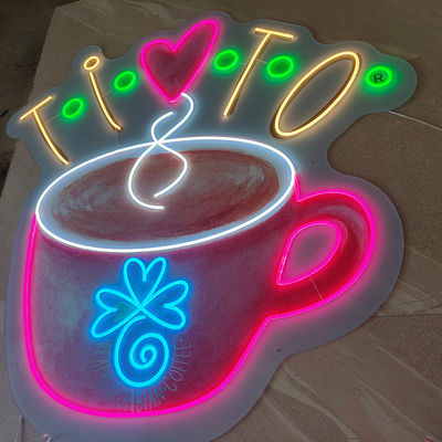 Coffee Shop Logo Circle Cafe Sign Advertising Letter Light Brand Acrylic Name Board Led Sign Custom Light 3D Led Lights up Signs