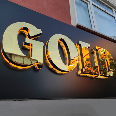 Shop Front Stainless Steel Gold Mirror Logo Metal Letter Electronic Sign Board Business Outdoor Custom Illuminated LED Sign