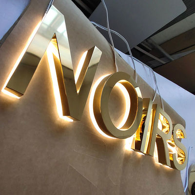Shop Front Stainless Steel Gold Mirror Logo Metal Letter Electronic Sign Board Business Outdoor Custom Illuminated LED Sign