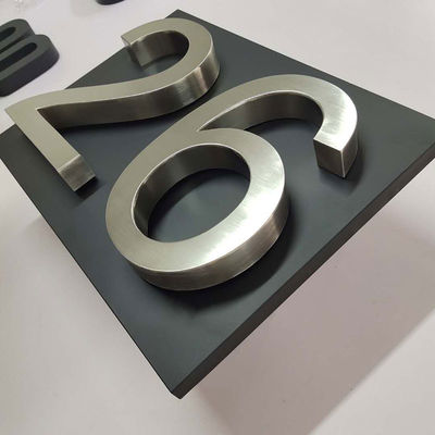 Modern Extra Large 3D Outdoor House Number Plaque Brushed Stainless Steel Finish Metal Door Numbers and Letters Plate Sign