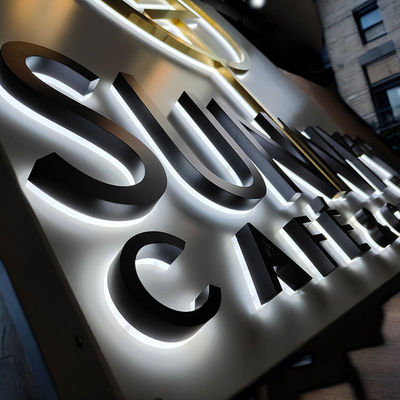 Black Brushed Metal Sign Outdoor Large LED Backlit Letter Sign Company Logo Name 3D for Business Indoor Sale