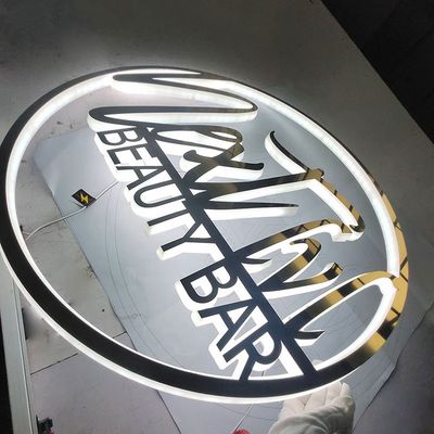 Gold Bar Counter Led Light Logo Alphabet Letter Glow in the Dark Round Acrylic Sign Board Luminous Letter Logo Wall Signage