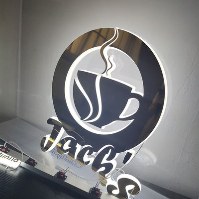 Gold Bar Counter Led Light Logo Alphabet Letter Glow in the Dark Round Acrylic Sign Board Luminous Letter Logo Wall Signage