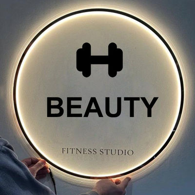 Customized Beauty Salon Clear White Led Sign Board Acrylic Store Sign Circle Fitness Gym Workout Neon Sign for Sports