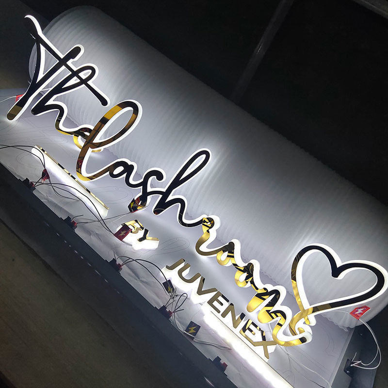 Custom Mirror Neon Glasses Sign Acrylic Box Led Letter Build up Signage Light up the Dark Flex Neon Sign