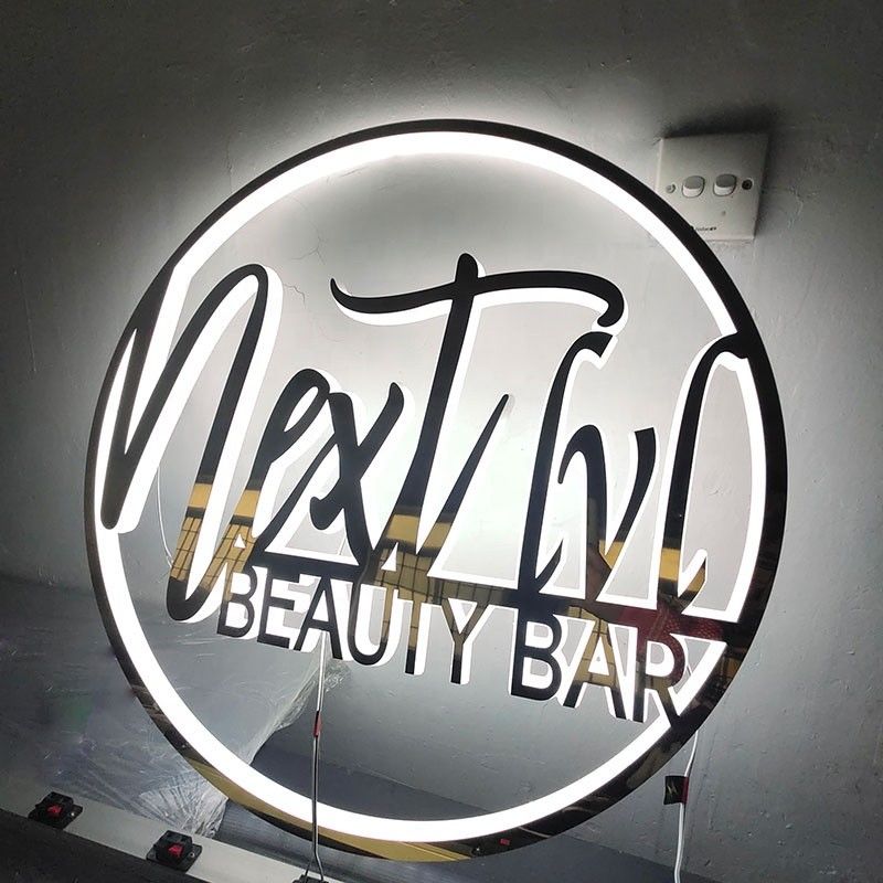 Gold Bar Counter Led Light Logo Alphabet Letter Glow in the Dark Round Acrylic Sign Board Luminous Letter Logo Wall Signage