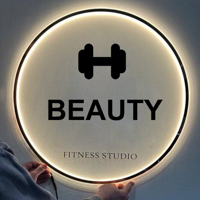 Customized Beauty Salon Clear White Led Sign Board Acrylic Store Sign Circle Fitness Gym Workout Neon Sign for Sports